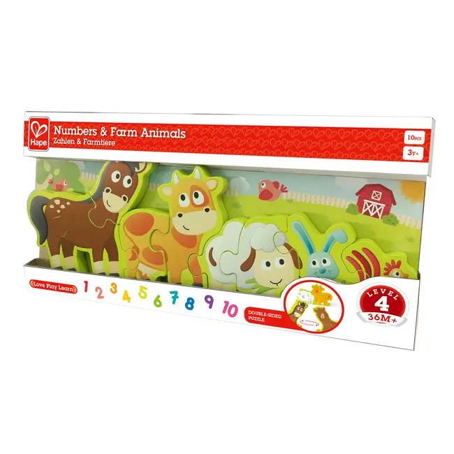 Puzzle din lemn pentru copii cu numere si animale de la ferma TSGE1628A