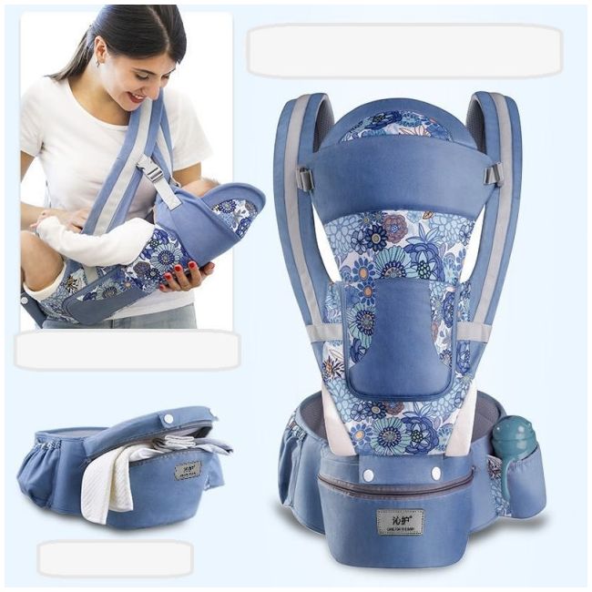 Marsupiu ergonomic cu scaunel - Gri cu flori,