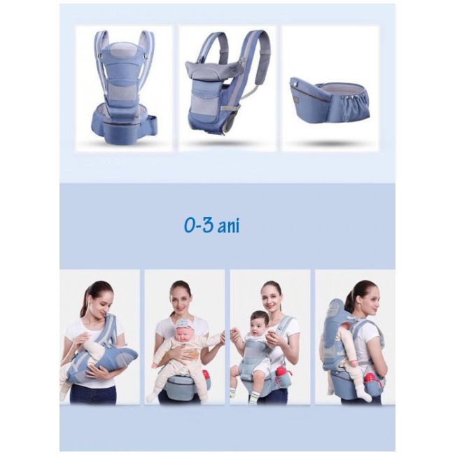 Marsupiu ergonomic cu scaunel - Gri cu flori,
