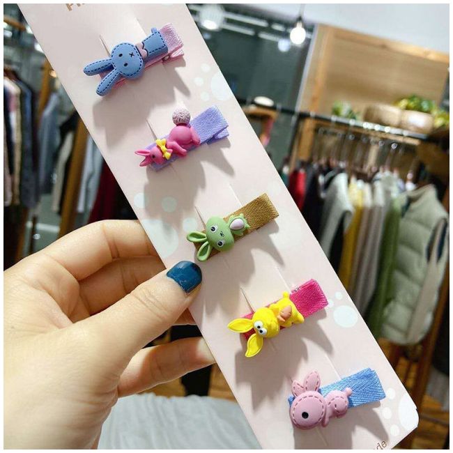 Set de 5 clame colorate pentru par - Iepurasi AL-EL-67