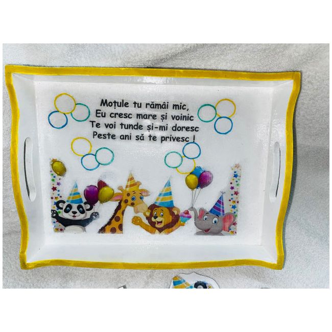 Tavita din lemn pentru mot lucrata manual - Animalutele petrecarete