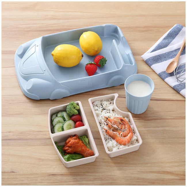 Set bleu din plastic pentru masa bebe - Masinuta ADDTA36