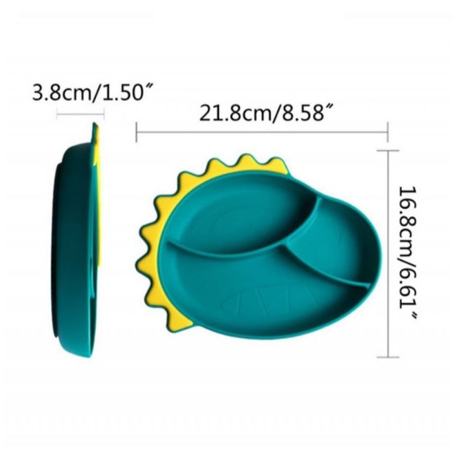 Set tavita cu trei compartimente si tacamuri din silicon - Dinozaur ADDTA28