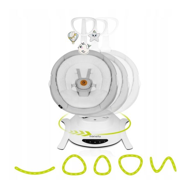 Lionelo - Balansoar multifunctional Bella, Electric, Scaun reglabil, Ecran tactil si telecomanda, 6 miscari unice, 5 viteze, Cu melodii, Gri BYNLO-BELLA_GREY_CONCRETE