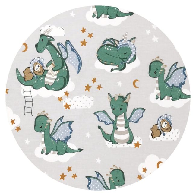 Qmini - Aparatoare pentru patut 120X60 cm, Din bumbac certificat Oeko Tex Standard 100, 180x30 cm, Cu panglici, Dragons Beige BYN6426972021043