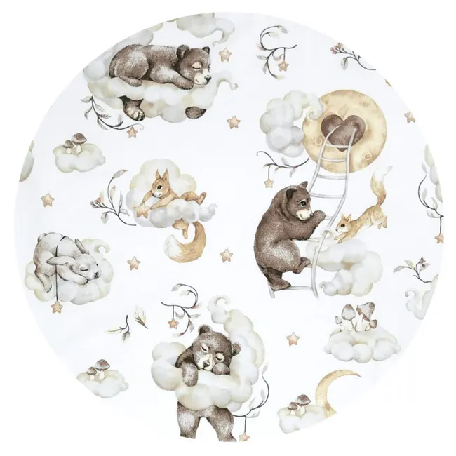 Qmini - Aparatoare pentru patut 140X70 cm, Din bumbac certificat Oeko Tex Standard 100, 210x30 cm, Cu panglici, Teddy Bear and Friends Beige BYN6426972021067