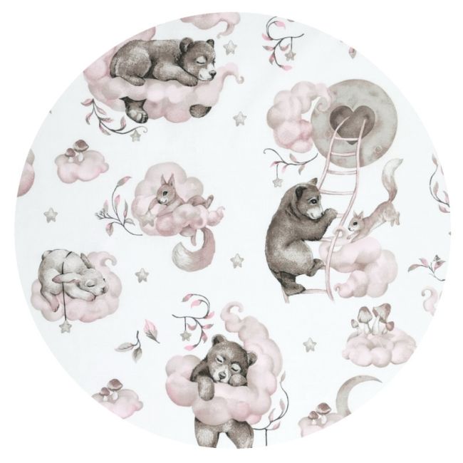 Qmini - Aparatoare pentru patut 140X70 cm, Din bumbac certificat Oeko Tex Standard 100, 210x30 cm, Cu panglici, Teddy Bear and Friends Pink BYN6426972021074