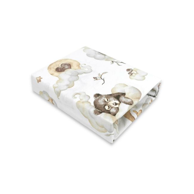 Qmini - Cearceaf cu elastic pentru patut 140X70 cm, Din bumbac certificat Oeko Tex Standard 100, Teddy Bear and Friends Beige BYN6426972021722