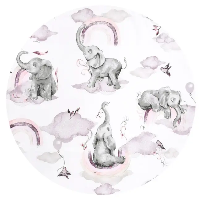 Qmini - Lenjerie patut 3 piese, Cu protectie laterala, Din bumbac certificat Oeko Tex Standard 100, Pentru patut 140x70 cm, Elephants on Rainbow Pink BYN6426972019828