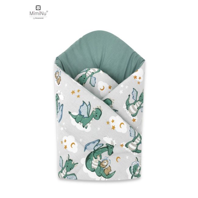 Qmini - Paturica de infasat cu doua fete, Cu multiple utilizari, Cu inchidere arici velcro, Dimensiune 75x75 cm, Din bumbac certificat Oeko Tex Standard 100, Dragons Gray BYN6426972020466