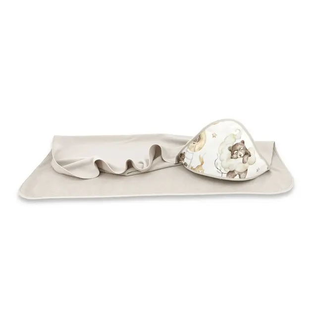 Qmini - Prosop mare cu gluga, Dimensiune 100x100 cm, Din bumbac si thermo fleece, Materiale certificate Oeko Tex Standard 100, Teddy Bear and Friends Beige BYN6426972022231