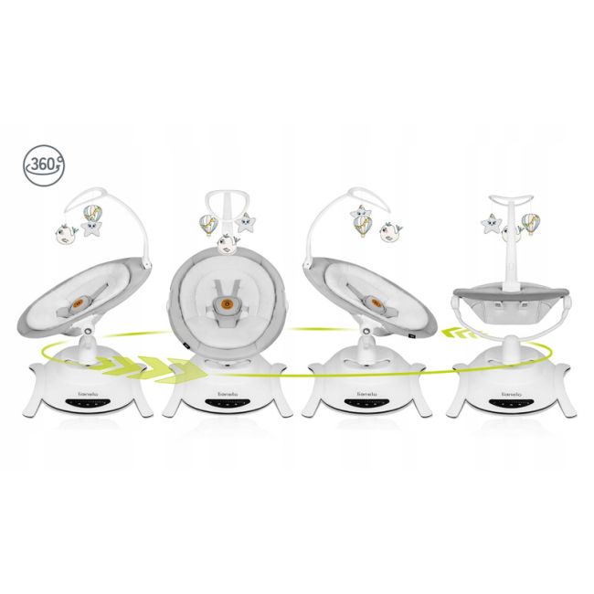 Lionelo - Balansoar multifunctional Bella, Electric, Scaun reglabil, Ecran tactil si telecomanda, 6 miscari unice, 5 viteze, Cu melodii, Gri BYNLO-BELLA_GREY_CONCRETE