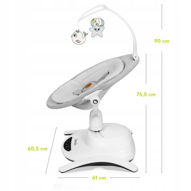 Lionelo - Balansoar multifunctional Bella, Electric, Scaun reglabil, Ecran tactil si telecomanda, 6 miscari unice, 5 viteze, Cu melodii, Gri BYNLO-BELLA_GREY_CONCRETE