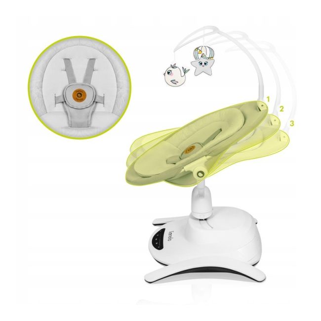 Lionelo - Balansoar multifunctional Bella, Electric, Scaun reglabil, Ecran tactil si telecomanda, 6 miscari unice, 5 viteze, Cu melodii, Gri BYNLO-BELLA_GREY_CONCRETE