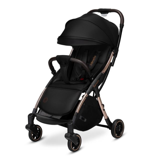 Lionelo - Carucior sport Julie One, De la nastere, Greutate redusa, Cu accesorii, Cadru din aluminiu, 0-22 kg, Conform cu standardele europene de securitate EN1888-1 si EN1888-2, Negru/Auriu BYNLO-JULIE_ONE_BLACK_GOLD