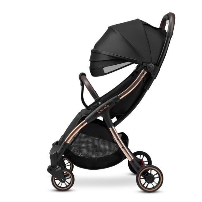 Lionelo - Carucior sport Julie One, De la nastere, Greutate redusa, Cu accesorii, Cadru din aluminiu, 0-22 kg, Conform cu standardele europene de securitate EN1888-1 si EN1888-2, Negru/Auriu BYNLO-JULIE_ONE_BLACK_GOLD
