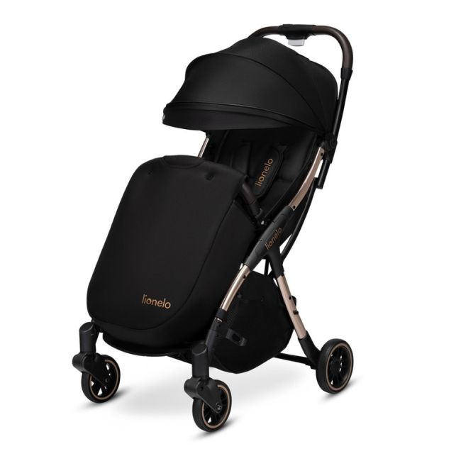 Lionelo - Carucior sport Julie One, De la nastere, Greutate redusa, Cu accesorii, Cadru din aluminiu, 0-22 kg, Conform cu standardele europene de securitate EN1888-1 si EN1888-2, Negru/Auriu BYNLO-JULIE_ONE_BLACK_GOLD