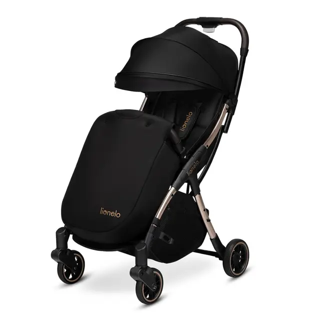 Lionelo - Carucior sport Julie One, De la nastere, Greutate redusa, Cu accesorii, Cadru din aluminiu, 0-22 kg, Conform cu standardele europene de securitate EN1888-1 si EN1888-2, Negru/Auriu BYNLO-JULIE_ONE_BLACK_GOLD