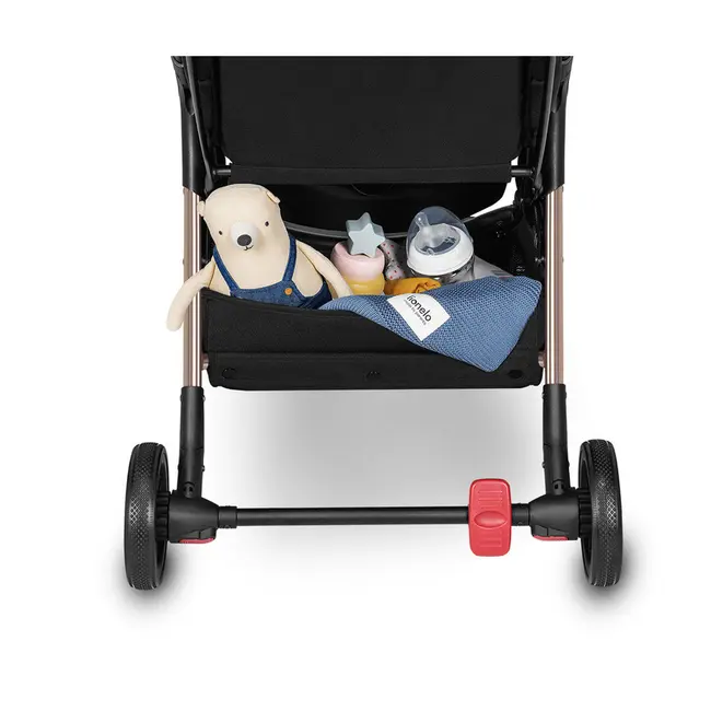 Lionelo - Carucior sport Julie One, De la nastere, Greutate redusa, Cu accesorii, Cadru din aluminiu, 0-22 kg, Conform cu standardele europene de securitate EN1888-1 si EN1888-2, Negru/Auriu BYNLO-JULIE_ONE_BLACK_GOLD