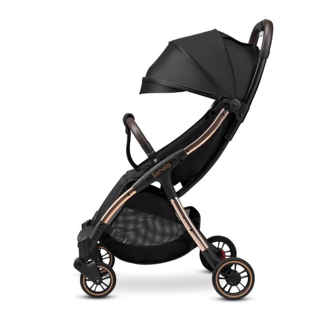Lionelo - Carucior sport Julie One, De la nastere, Greutate redusa, Cu accesorii, Cadru din aluminiu, 0-22 kg, Conform cu standardele europene de securitate EN1888-1 si EN1888-2, Negru/Auriu BYNLO-JULIE_ONE_BLACK_GOLD