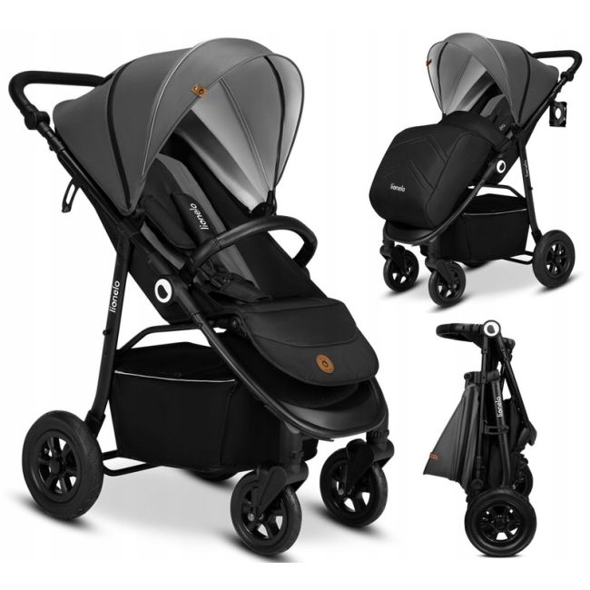 Lionelo - Carucior sport Natt, De la nastere, Cu accesorii si capotina XXL reglabila, 0 - 22 kg, Conform cu standardele europene de securitate EN1888-1, EN1888-2, Gri BYNLO-NATT_GREY_STONE