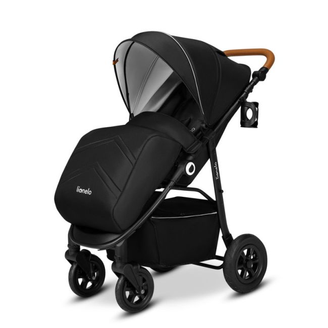 Lionelo - Carucior sport Natt, De la nastere, Cu accesorii si capotina XXL reglabila, 0 - 22 kg, Conform cu standardele europene de securitate EN1888-1, EN1888-2, Negru Onyx BYNLO-NATT_BLACK_ONYX