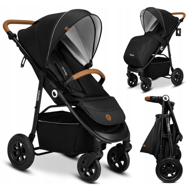 Lionelo - Carucior sport Natt, De la nastere, Cu accesorii si capotina XXL reglabila, 0 - 22 kg, Conform cu standardele europene de securitate EN1888-1, EN1888-2, Negru Onyx BYNLO-NATT_BLACK_ONYX