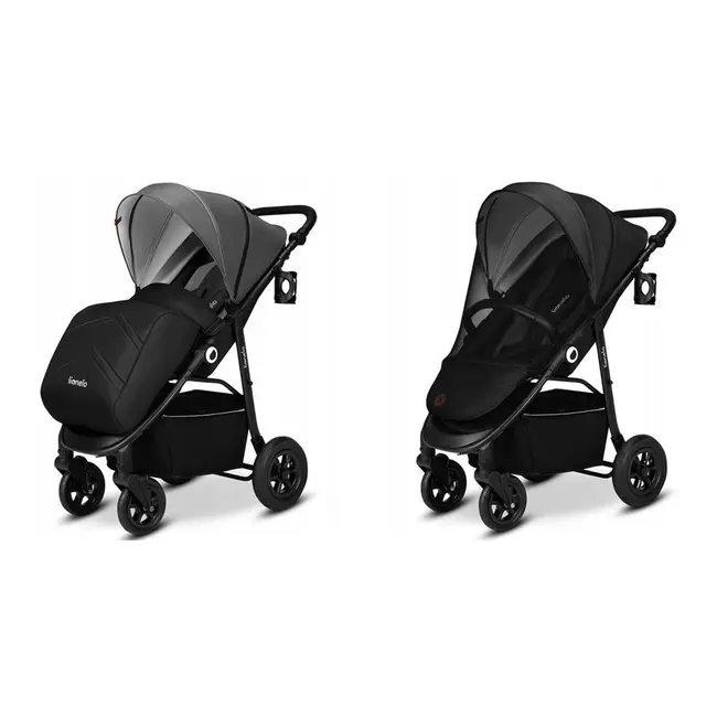 Lionelo - Carucior sport Natt, De la nastere, Cu accesorii si capotina XXL reglabila, 0 - 22 kg, Conform cu standardele europene de securitate EN1888-1, EN1888-2, Negru Onyx BYNLO-NATT_BLACK_ONYX