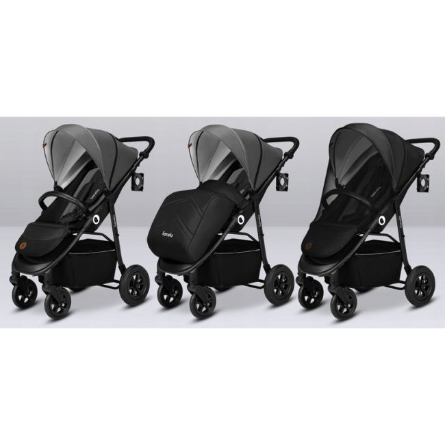 Lionelo - Carucior sport Natt, De la nastere, Cu accesorii si capotina XXL reglabila, 0 - 22 kg, Conform cu standardele europene de securitate EN1888-1, EN1888-2, Negru Onyx BYNLO-NATT_BLACK_ONYX