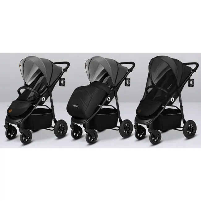 Lionelo - Carucior sport Natt, De la nastere, Cu accesorii si capotina XXL reglabila, 0 - 22 kg, Conform cu standardele europene de securitate EN1888-1, EN1888-2, Negru Onyx BYNLO-NATT_BLACK_ONYX