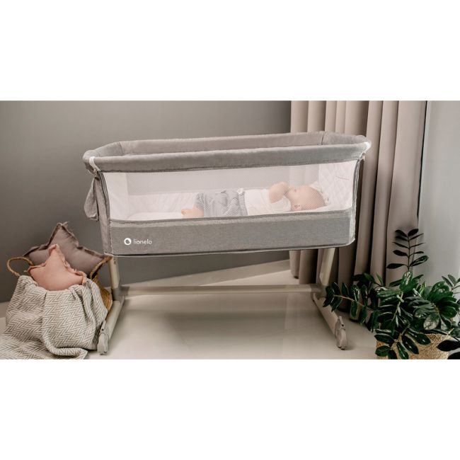 Lionelo - Patut co-sleeper Theo 2 in 1, Cu setare unghiulara, Reglabil in 5 pozitii pe inaltime, Conform cu standardele europeane de securitate EN1130 si EN16890, Grey Stone BYNLO-THEO_GREY_STONE_NATURAL