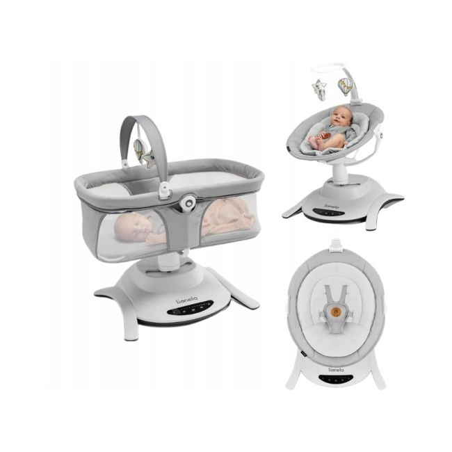 Lionelo - Set 2 in 1, Balansoar si landou Bella, Rotative 360, Ecran tactil si telecomanda, Electric, Scaun reglabil, 6 miscari unice, 5 viteze, Cu melodii, Gri BYNLO-BELLA_SET_GREY_CONCRETE