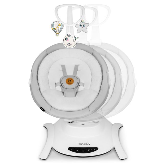 Lionelo - Set 2 in 1, Balansoar si landou Bella, Rotative 360, Ecran tactil si telecomanda, Electric, Scaun reglabil, 6 miscari unice, 5 viteze, Cu melodii, Gri BYNLO-BELLA_SET_GREY_CONCRETE