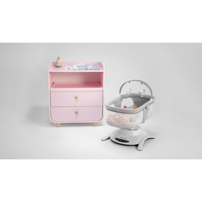 Lionelo - Set 2 in 1, Balansoar si landou Bella, Rotative 360, Ecran tactil si telecomanda, Electric, Scaun reglabil, 6 miscari unice, 5 viteze, Cu melodii, Gri BYNLO-BELLA_SET_GREY_CONCRETE