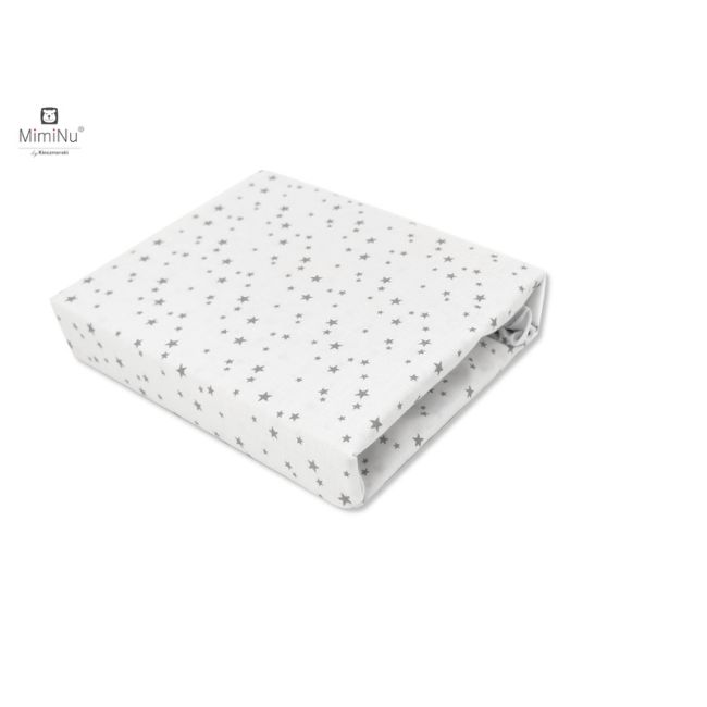 MimiNu - Cearceaf cu elastic pentru patut leagan sau patut co-sleeper, Dimensiune 90x40 cm, Din bumbac certificat Oeko Tex Standard 100, Mini Gray Stars BYN6426972021227