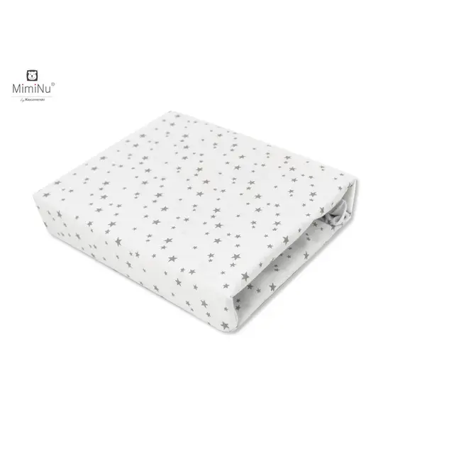 MimiNu - Cearceaf cu elastic pentru patut leagan sau patut co-sleeper, Dimensiune 90x40 cm, Din bumbac certificat Oeko Tex Standard 100, Mini Gray Stars BYN6426972021227