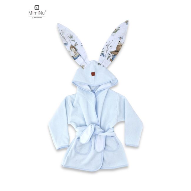 MimiNu - Halat de baie cu urechi 2 - 5 ani, Moale, Cu buzunare, Cu cordon, Din bumbac si thermo fleece, Materiale certificate Oeko Tex Standard 100, Design, Let\'s Go Blue BYN6426972022392