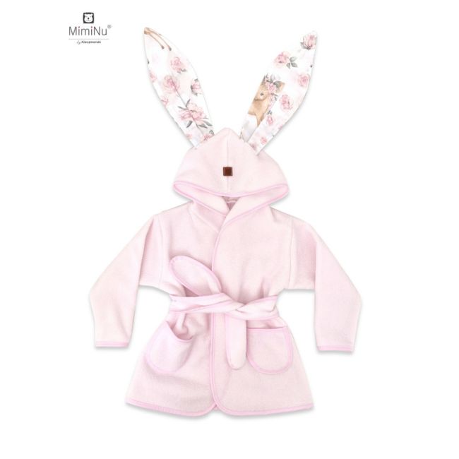 MimiNu - Halat de baie cu urechi 2 - 5 ani, Moale, Cu buzunare, Cu cordon, Din bumbac si thermo fleece, Materiale certificate Oeko Tex Standard 100, Sweet Deer Pink BYN6426972022354