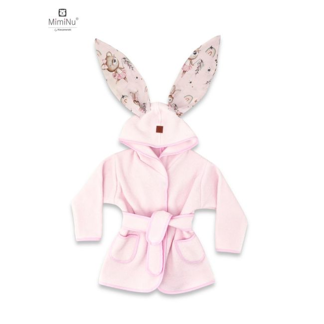 MimiNu - Halat de baie cu urechi 6 - 24 luni, Moale, Cu buzunare, Cu cordon, Din bumbac si thermo fleece, Materiale certificate Oeko Tex Standard 100, Design, Little Ballerina Pink BYN6426972022712