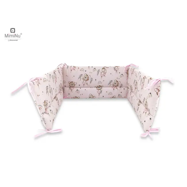 MimiNu - Lenjerie patut 3 piese, Cu protectie laterala, Din bumbac certificat Oeko Tex Standard 100, Pentru patut 120x60 cm, Design, Little Ballerina Pink BYN6426972019866