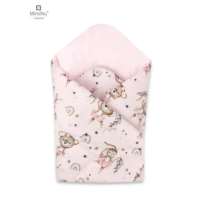 MimiNu - Paturica de infasat cu doua fete, Cu multiple utilizari, Cu inchidere arici velcro, Dimensiune 75x75 cm, Din bumbac certificat Oeko Tex Standard 100, Design, Little Ballerina Pink BYN6426972020527
