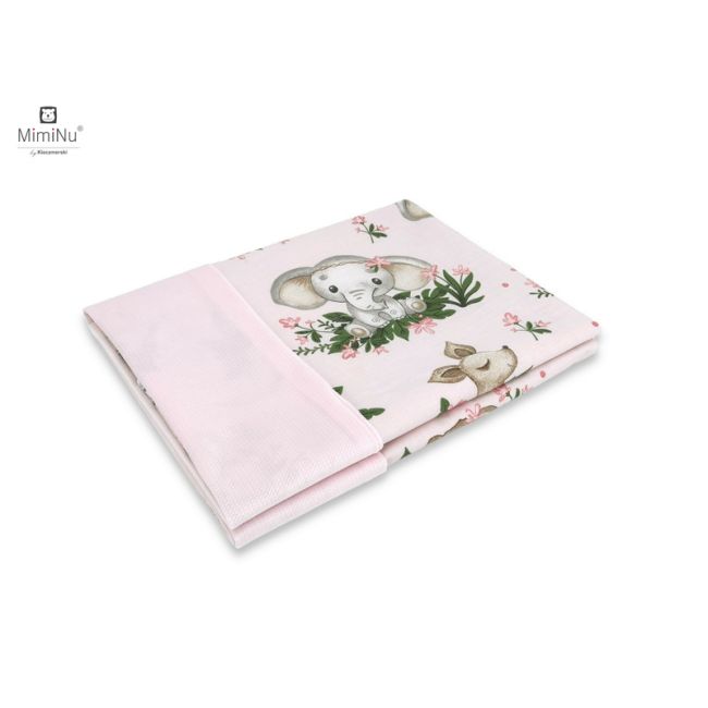MimiNu - Paturica pufoasa cu doua fete, Dimensiune 75x100 cm, Din tesatura de catifea si bumbac, Materiale certificate Oeko Tex Standard 100, Design, Baby Animals BYN6426972020572