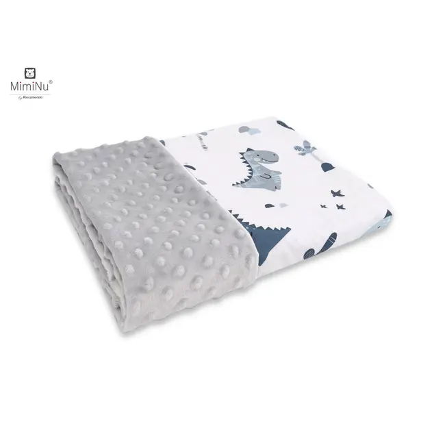 MimiNu - Paturica pufoasa cu doua fete, Dimensiune 75x100 cm, Din tesatura minky si bumbac, Materiale certificate Oeko Tex Standard 100, Dino Granat BYN6426972020749