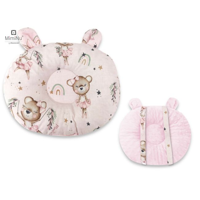 MimiNu - Perna bebelusi Ursulet, Multifunctionala, Cu doua fete, Tesatura pufoasa minky si bumbac, Materiale certificate Oeko Tex Standard 100, Design, Minky Little Ballerina Pink BYN6426972021524