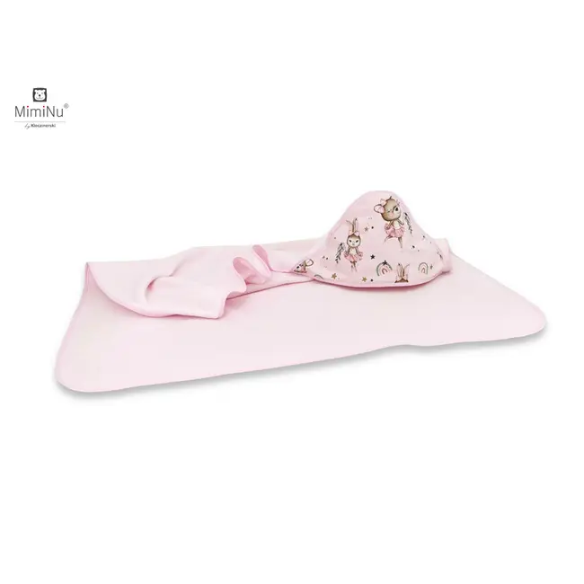 MimiNu - Prosop mare cu gluga, Dimensiune 100x100 cm, Din bumbac si thermo fleece, Materiale certificate Oeko Tex Standard 100, Design, Little Ballerina Pink BYN6426972022187