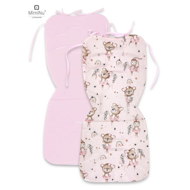 MimiNu - Salteluta pentru carucior, Reversibila, Cu doua fete, Din catifea matlasata si bumbac, Materiale certificate Oeko Tex Standard 100, Dimensiune 78 x 34 cm, Minky Little Ballerina Pink BYN6426972021326