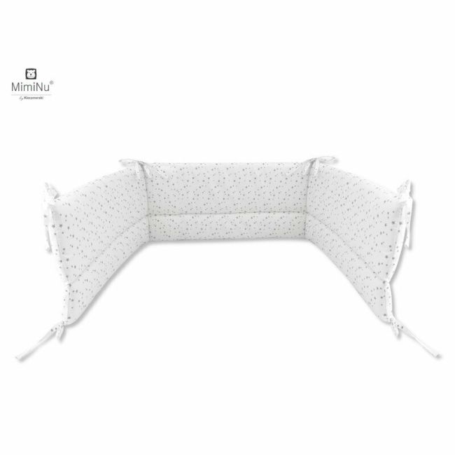 MimiNu - Set lenjerie patut 5 piese, Cu pilota si perna, Din bumbac certificat Oeko Tex Standard 100, Pentru patut 120x60 cm, Mini Gray Stars BYN6426972019989