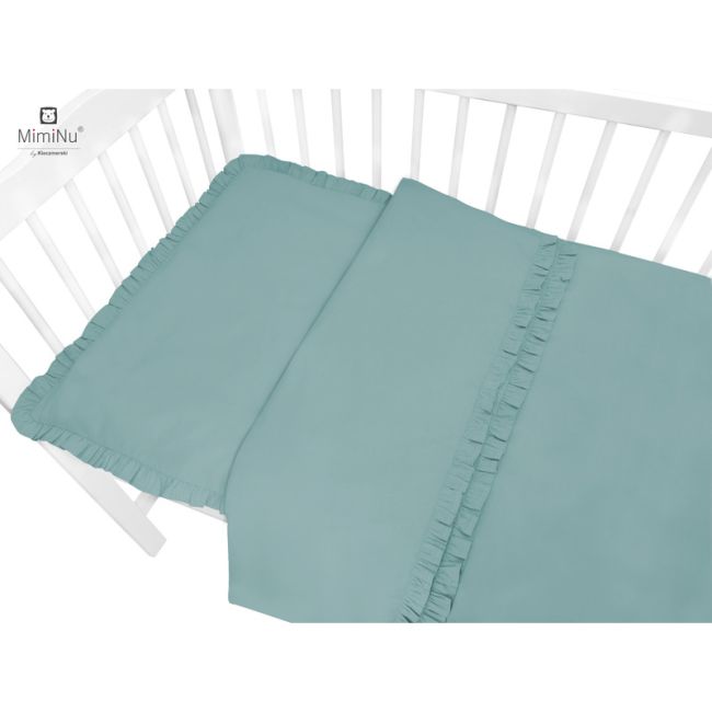 MimiNu - Set lenjerie patut 5 piese, Cu volanase, Cu pilota si perna, Din bumbac certificat Oeko Tex Standard 100, Pentru patut 120x60 cm, Colectia Royal, Nepal Green BYN6426972019996