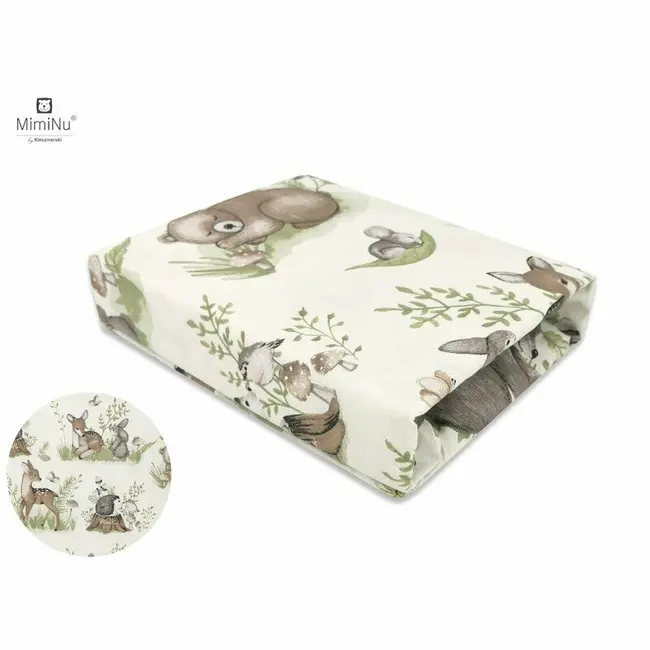 Miminu - Cearceaf cu elastic, Din bumbac certificat Oeko Tex Standard 100, Pentru pat 160x80 cm, Design, Calm Forest Natural BYN6426972022040