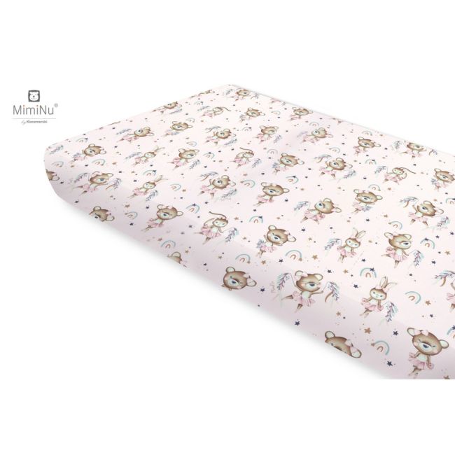 Miminu - Cearceaf cu elastic, Din bumbac certificat Oeko Tex Standard 100, Pentru pat 160x80 cm, Design, Little Ballerina Pink BYN6426972021913